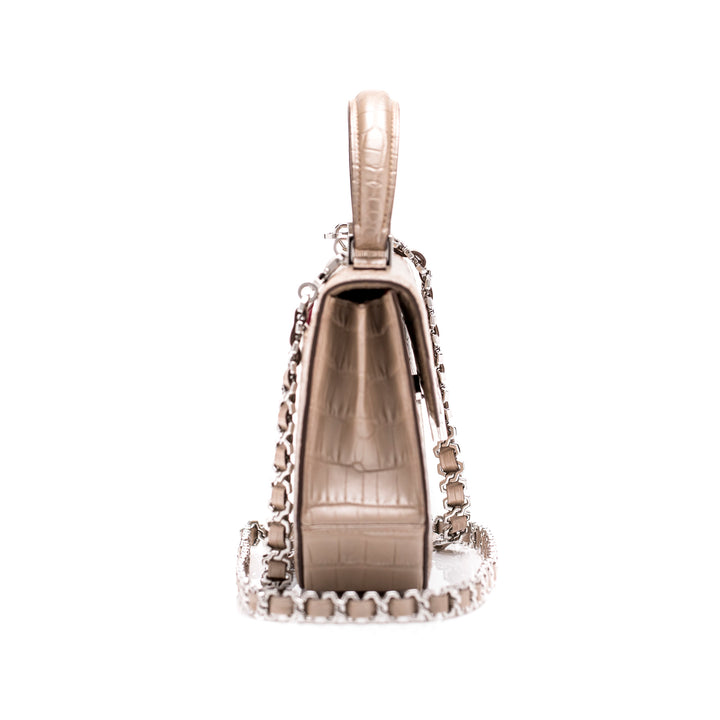 Steel Icon Mini Sculpture | Handbag | Limited Edition | 100% Handmade & Saddle-Stitched in Switzerland | Champagne Gold Alligator