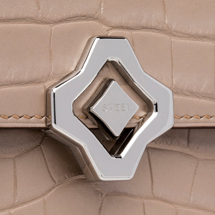 Steel Icon Mini Sculpture | Handbag | Limited Edition | 100% Handmade & Saddle-Stitched in Switzerland | Champagne Gold Alligator