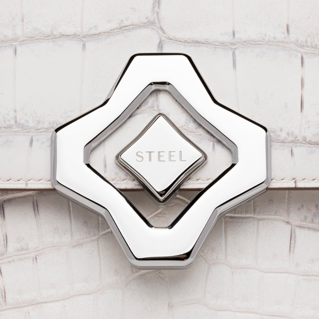Steel Icon 28 Sculpture | Handbag | Limited Edition | 100% Handmade & Saddle-Stitched in Switzerland | Himalayan Crocodile